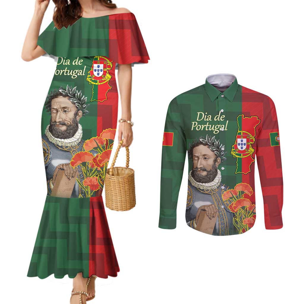 Portugal Day 10th June Couples Matching Mermaid Dress and Long Sleeve Button Shirt Luis de Camoes Dia da Portugal