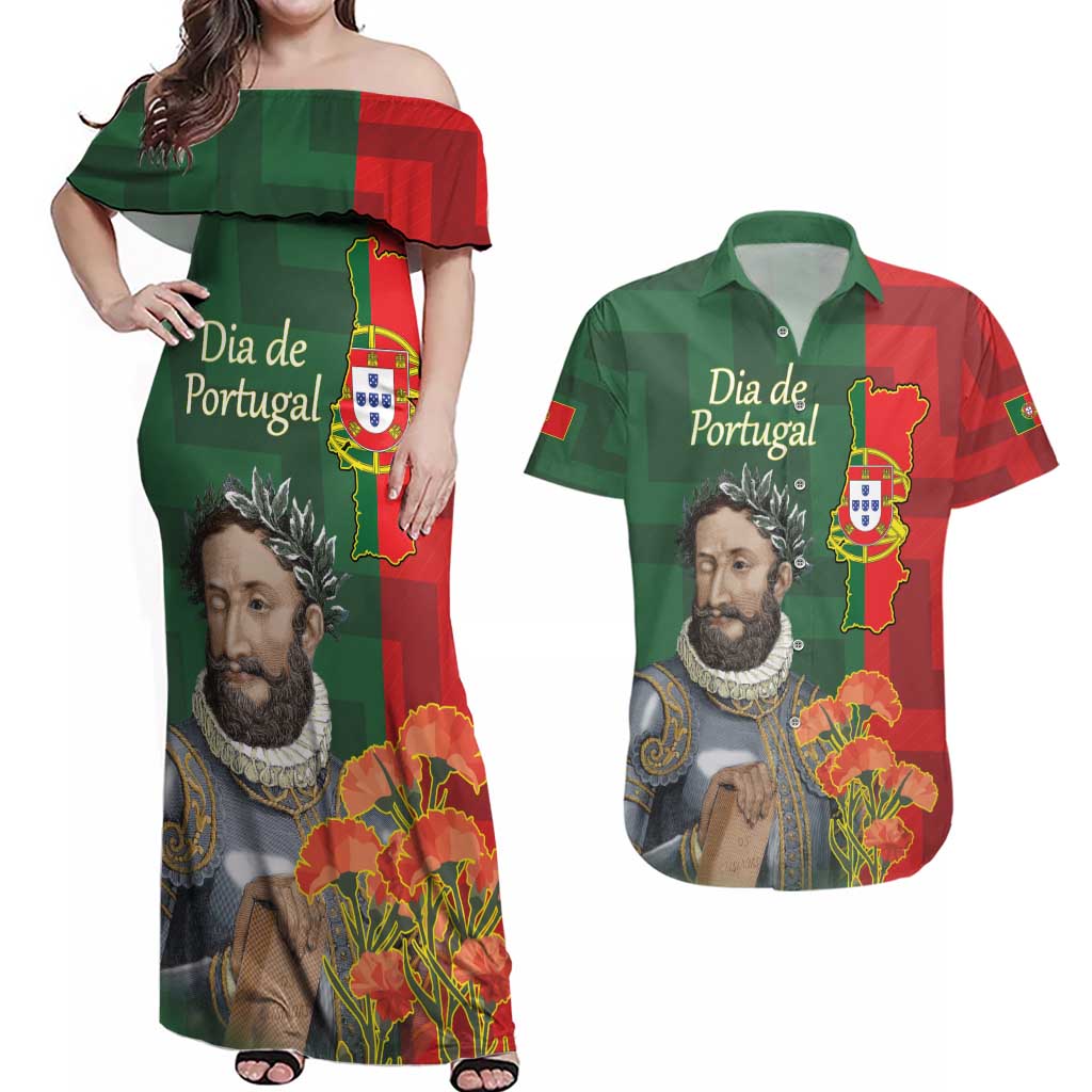 Portugal Day 10th June Couples Matching Off Shoulder Maxi Dress and Hawaiian Shirt Luis de Camoes Dia da Portugal