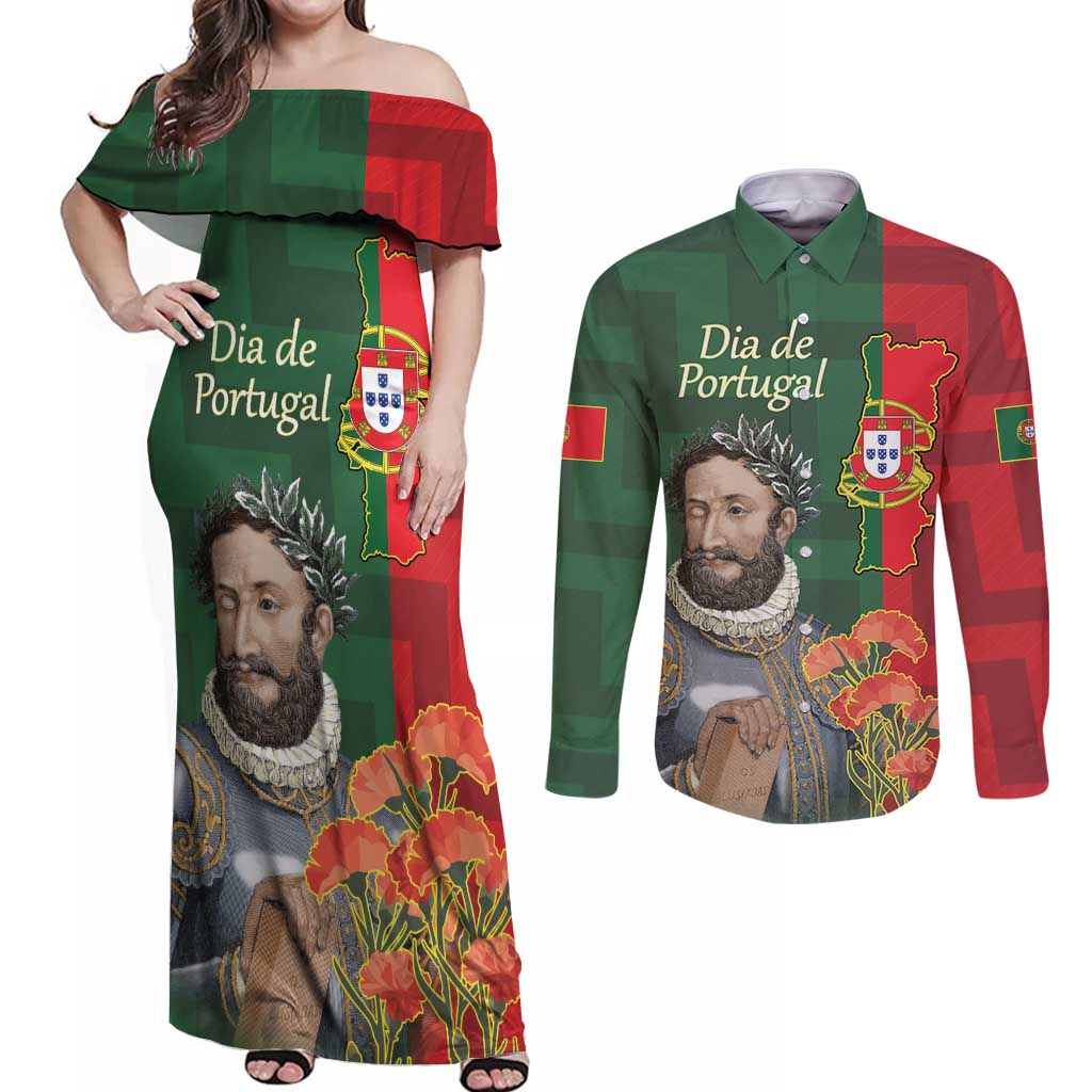 Portugal Day 10th June Couples Matching Off Shoulder Maxi Dress and Long Sleeve Button Shirt Luis de Camoes Dia da Portugal
