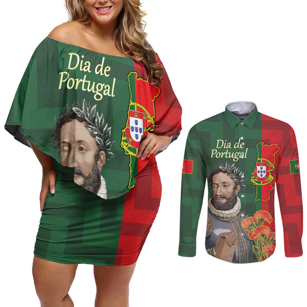 Portugal Day 10th June Couples Matching Off Shoulder Short Dress and Long Sleeve Button Shirt Luis de Camoes Dia da Portugal