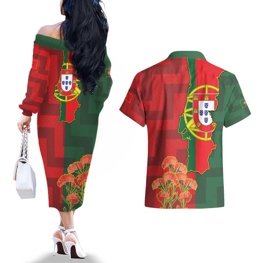 Portugal Day 10th June Couples Matching Off The Shoulder Long Sleeve Dress and Hawaiian Shirt Luis de Camoes Dia da Portugal