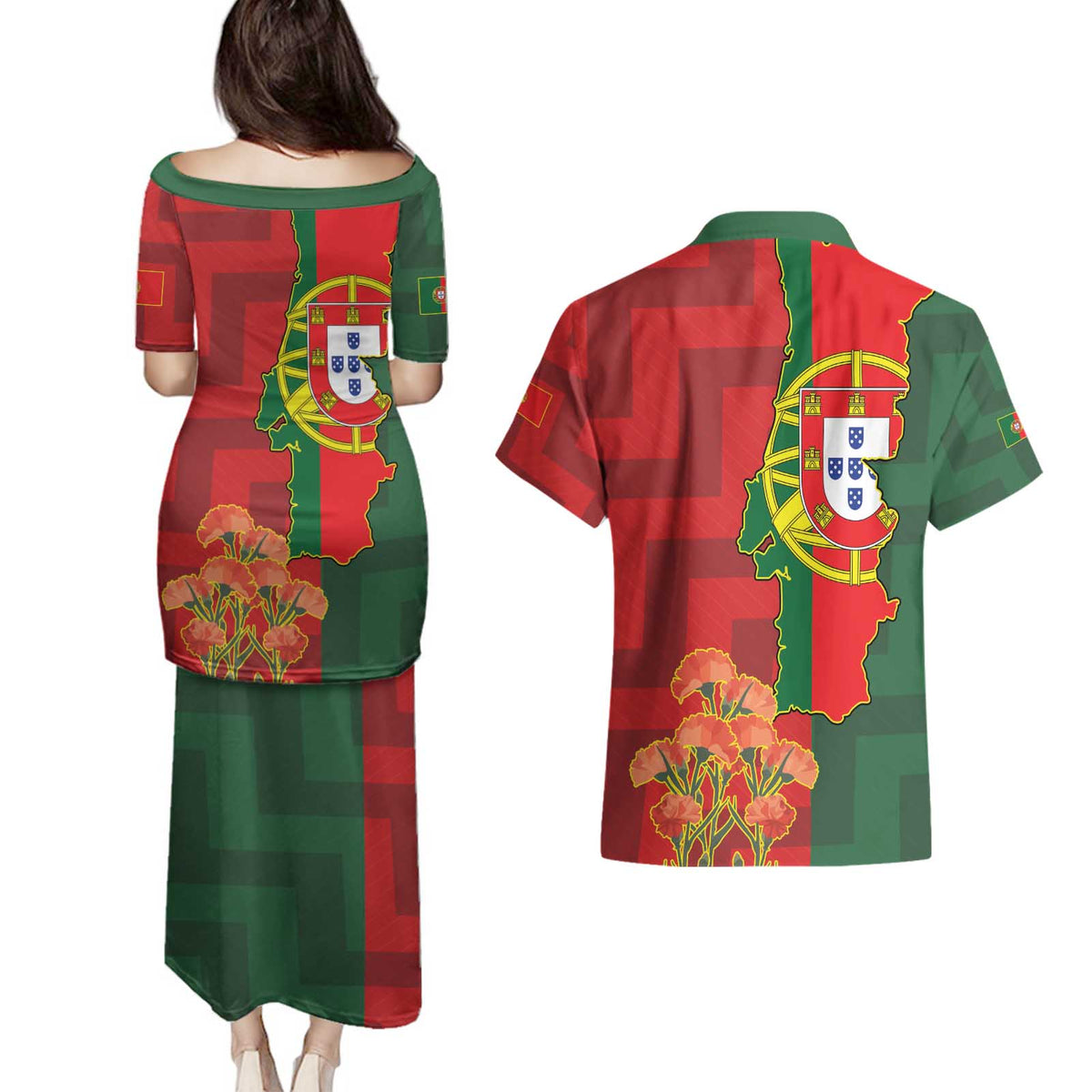 Portugal Day 10th June Couples Matching Puletasi and Hawaiian Shirt Luis de Camoes Dia da Portugal