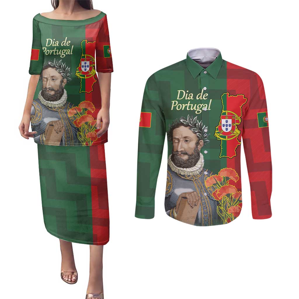 Portugal Day 10th June Couples Matching Puletasi and Long Sleeve Button Shirt Luis de Camoes Dia da Portugal