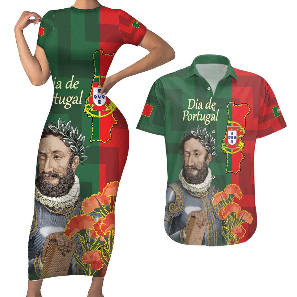 Portugal Day 10th June Couples Matching Short Sleeve Bodycon Dress and Hawaiian Shirt Luis de Camoes Dia da Portugal