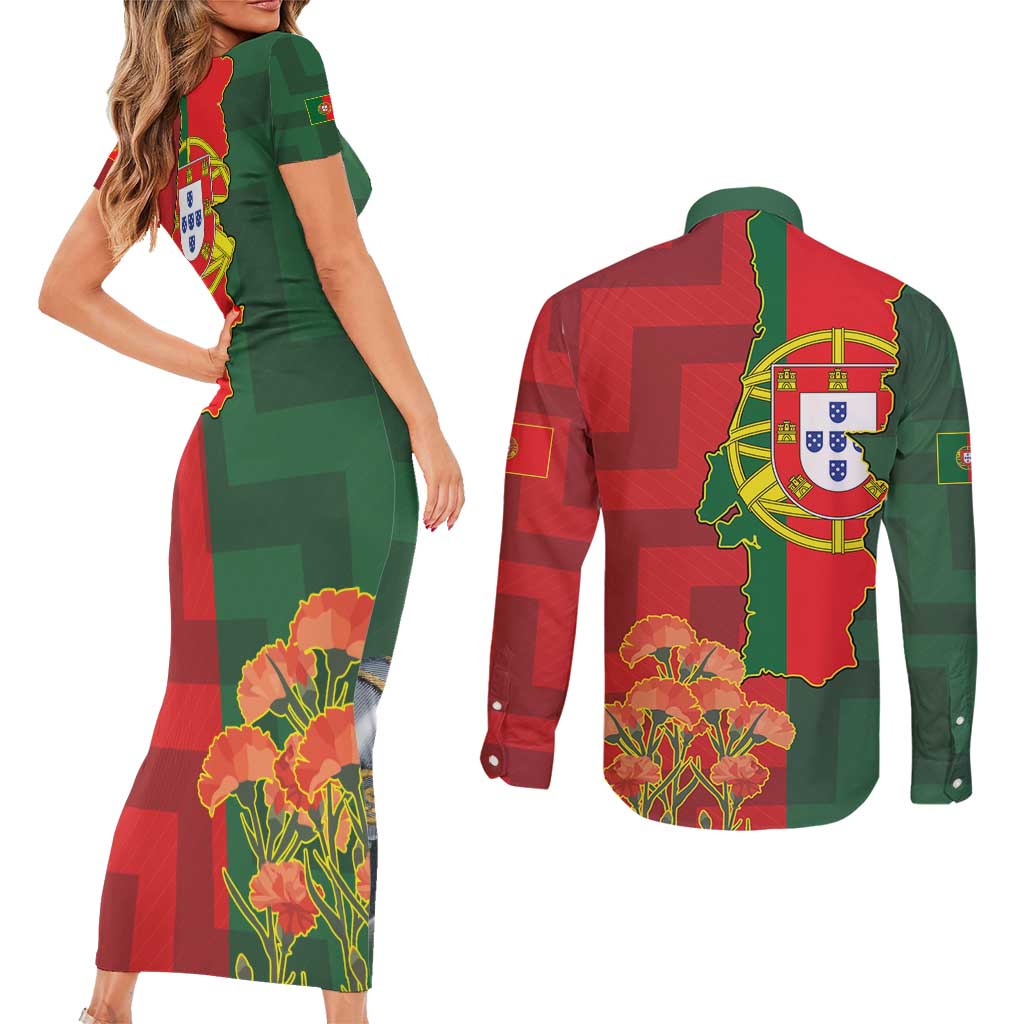 Portugal Day 10th June Couples Matching Short Sleeve Bodycon Dress and Long Sleeve Button Shirt Luis de Camoes Dia da Portugal