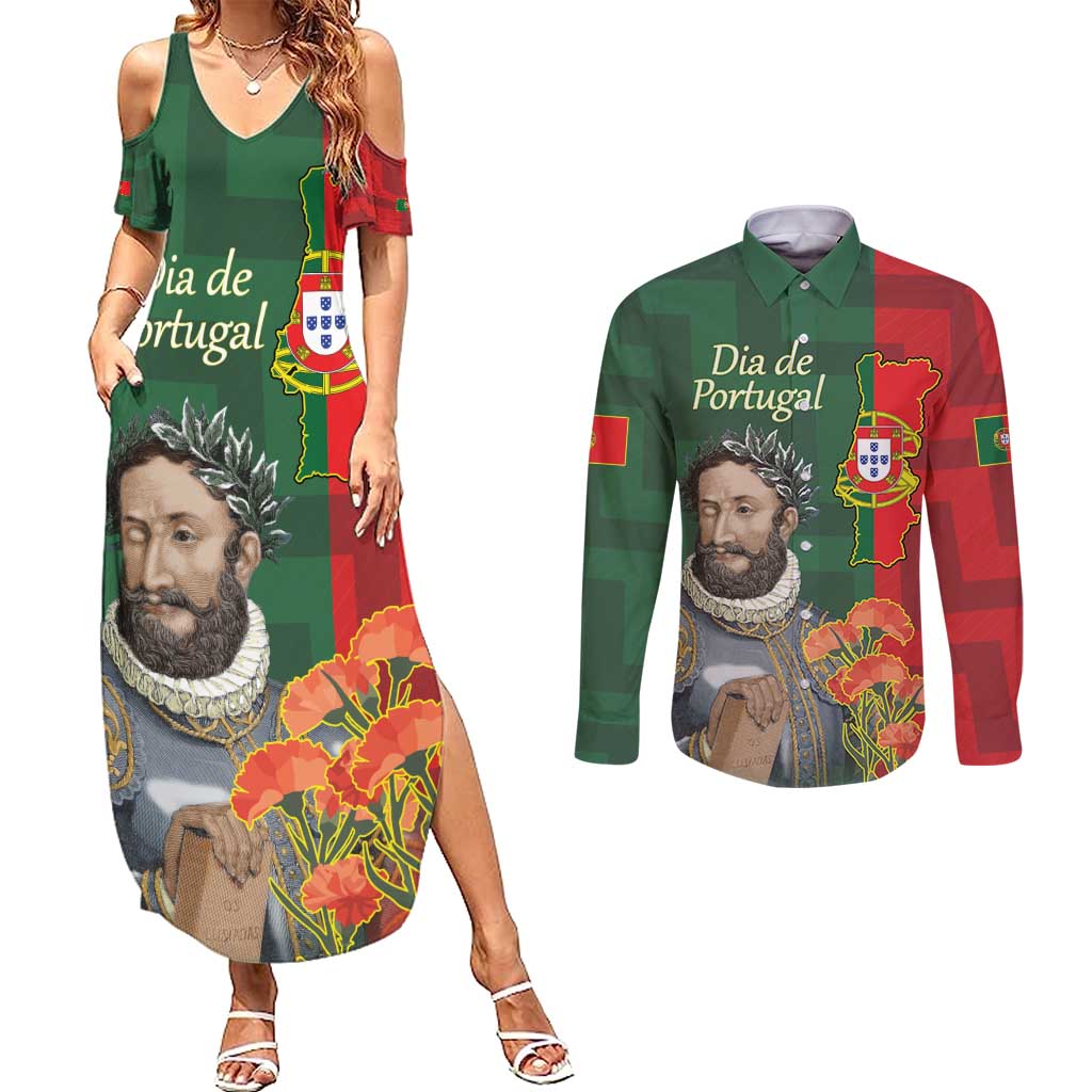 Portugal Day 10th June Couples Matching Summer Maxi Dress and Long Sleeve Button Shirt Luis de Camoes Dia da Portugal