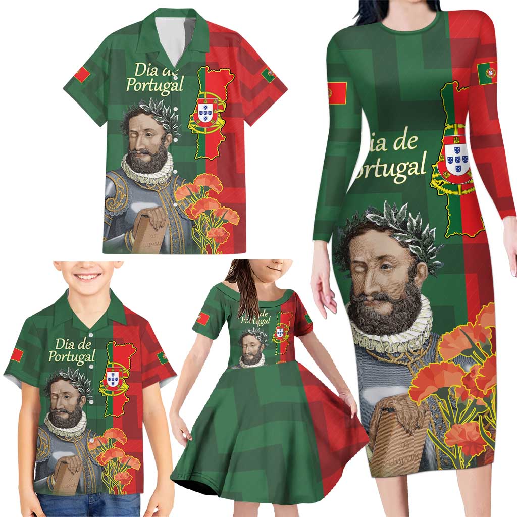 Portugal Day 10th June Family Matching Long Sleeve Bodycon Dress and Hawaiian Shirt Luis de Camoes Dia da Portugal