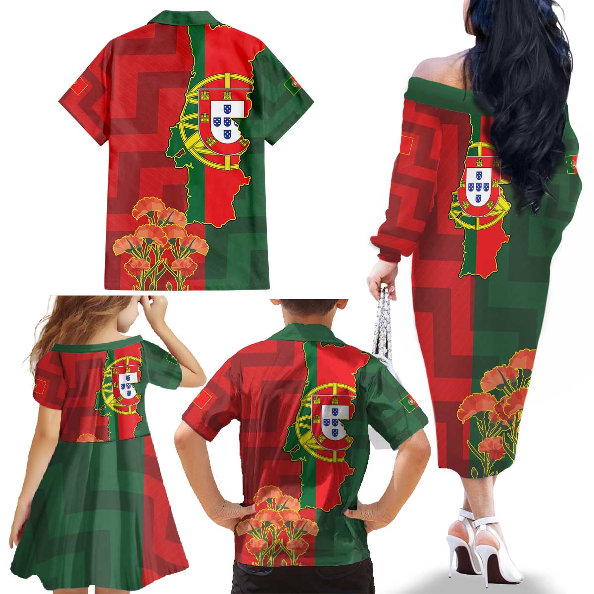Portugal Day 10th June Family Matching Off The Shoulder Long Sleeve Dress and Hawaiian Shirt Luis de Camoes Dia da Portugal