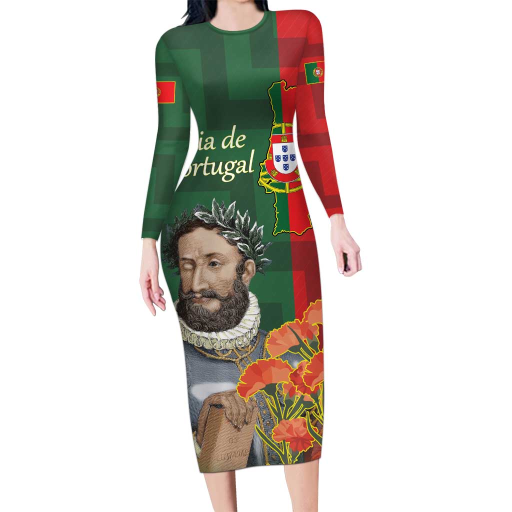 Portugal Day 10th June Long Sleeve Bodycon Dress Luis de Camoes Dia da Portugal