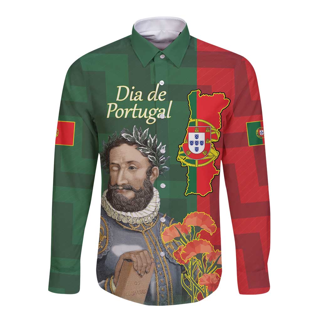 Portugal Day 10th June Long Sleeve Button Shirt Luis de Camoes Dia da Portugal