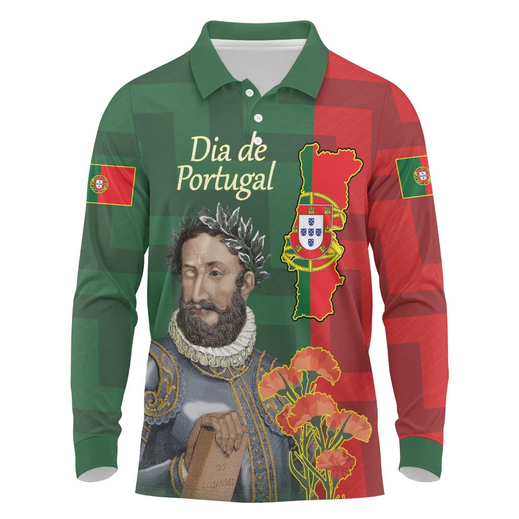 Portugal Day 10th June Long Sleeve Polo Shirt Luis de Camoes Dia da Portugal