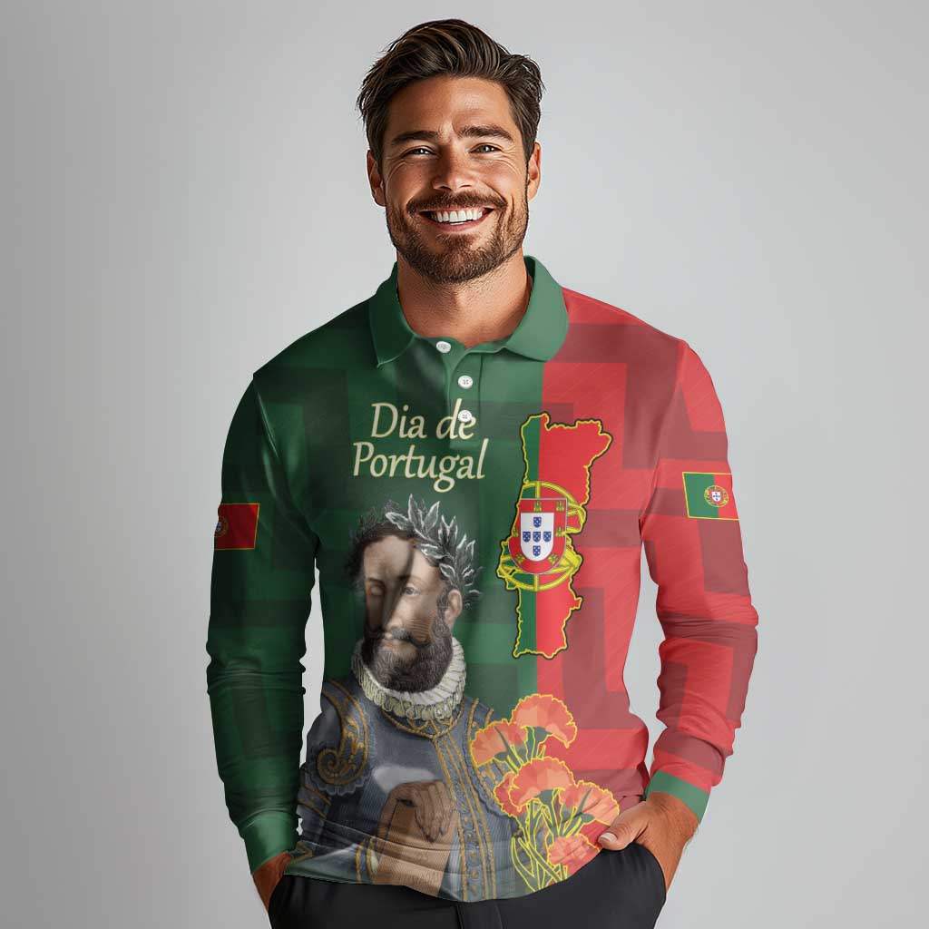 Portugal Day 10th June Long Sleeve Polo Shirt Luis de Camoes Dia da Portugal