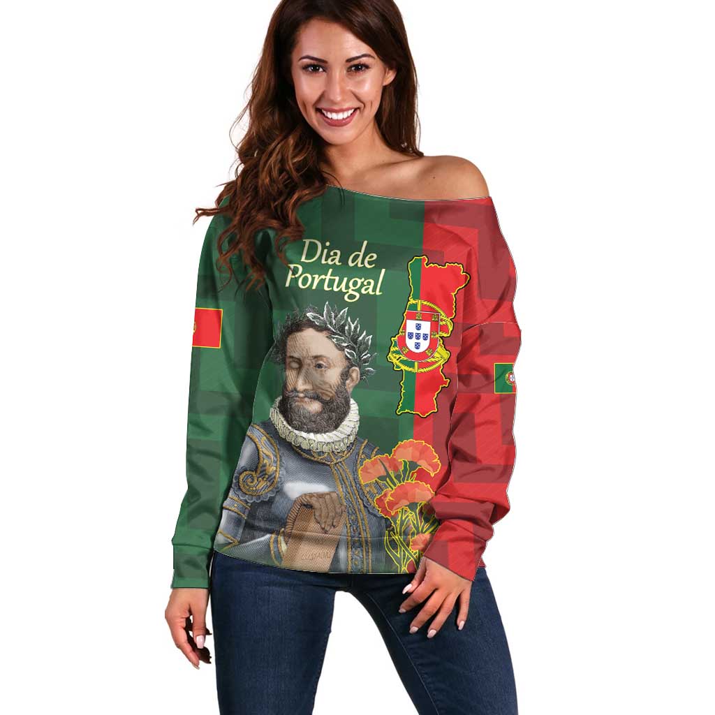 Portugal Day 10th June Off Shoulder Sweater Luis de Camoes Dia da Portugal