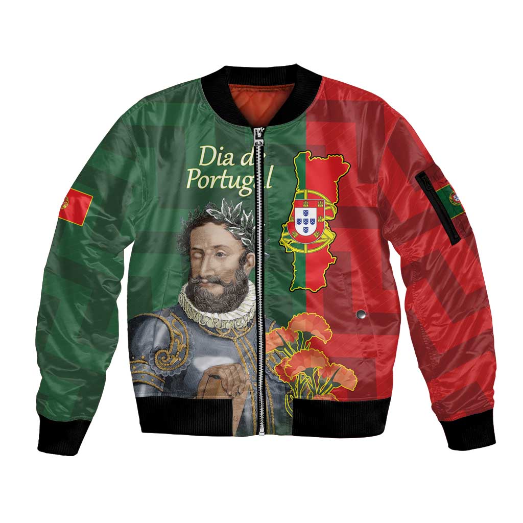 Portugal Day 10th June Sleeve Zip Bomber Jacket Luis de Camoes Dia da Portugal