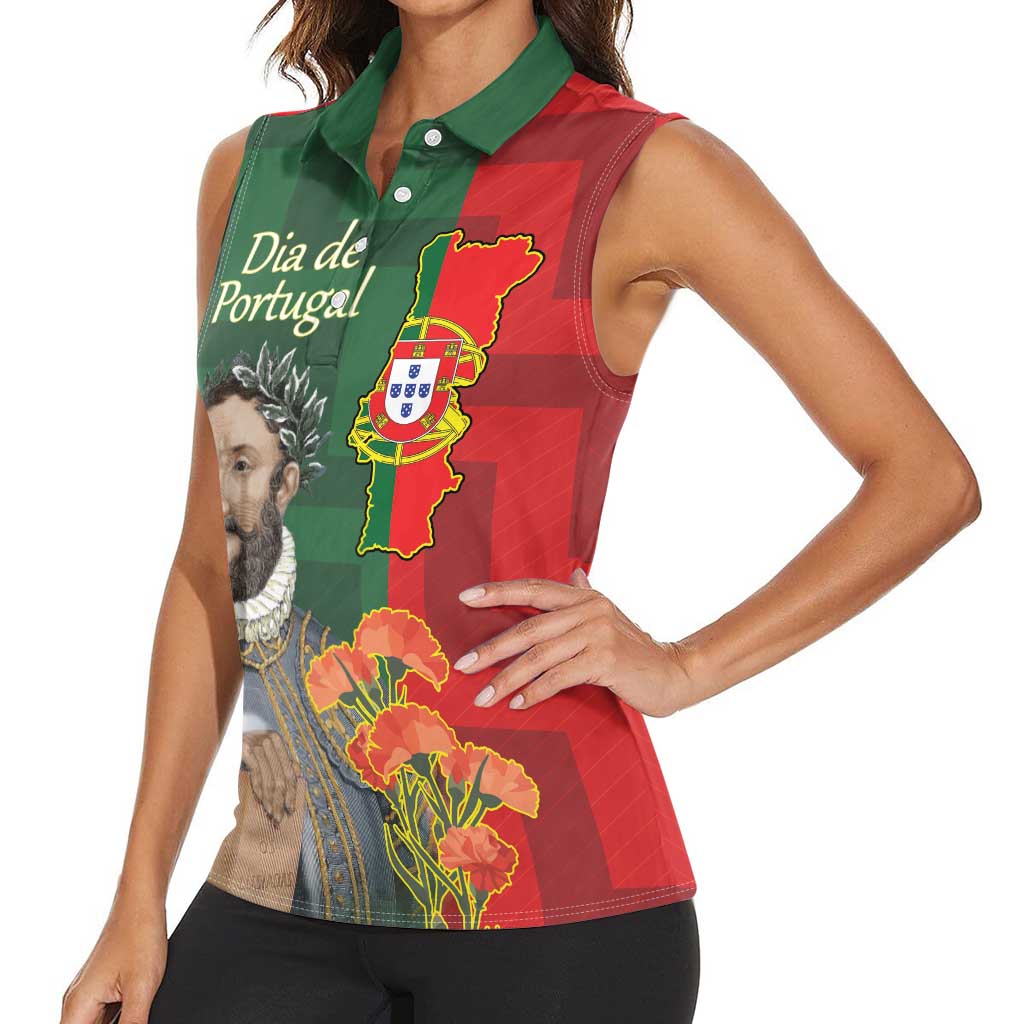 Portugal Day 10th June Women Sleeveless Polo Shirt Luis de Camoes Dia da Portugal