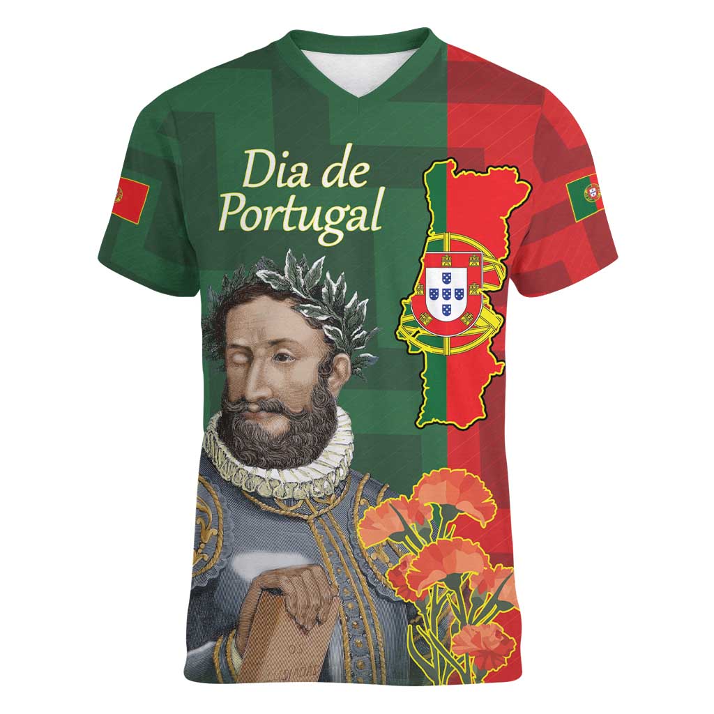 Portugal Day 10th June Women V-Neck T-Shirt Luis de Camoes Dia da Portugal