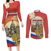Personalized Russia Day 12th June Couples Matching Long Sleeve Bodycon Dress and Long Sleeve Button Shirt Red Square Moscow