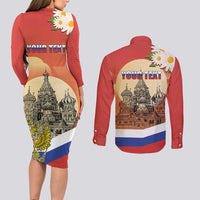 Personalized Russia Day 12th June Couples Matching Long Sleeve Bodycon Dress and Long Sleeve Button Shirt Red Square Moscow