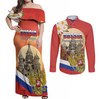 Personalized Russia Day 12th June Couples Matching Off Shoulder Maxi Dress and Long Sleeve Button Shirt Red Square Moscow