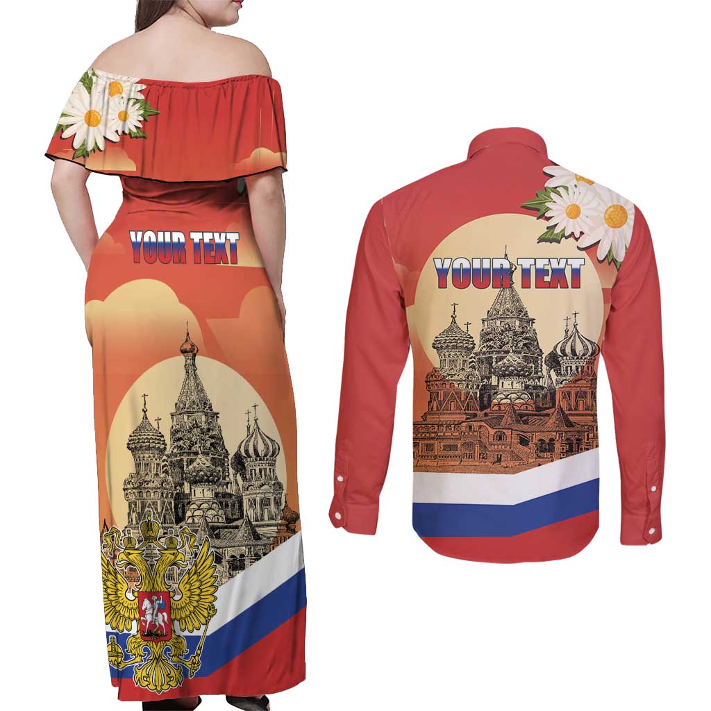 Personalized Russia Day 12th June Couples Matching Off Shoulder Maxi Dress and Long Sleeve Button Shirt Red Square Moscow