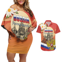Personalized Russia Day 12th June Couples Matching Off Shoulder Short Dress and Hawaiian Shirt Red Square Moscow