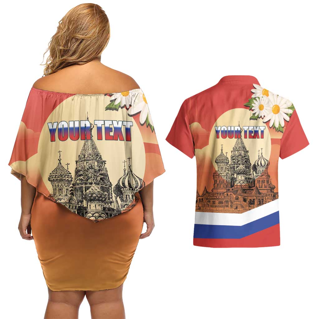 Personalized Russia Day 12th June Couples Matching Off Shoulder Short Dress and Hawaiian Shirt Red Square Moscow