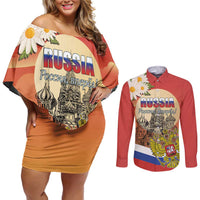 Personalized Russia Day 12th June Couples Matching Off Shoulder Short Dress and Long Sleeve Button Shirt Red Square Moscow