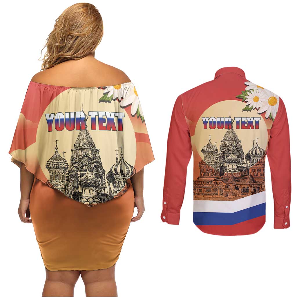Personalized Russia Day 12th June Couples Matching Off Shoulder Short Dress and Long Sleeve Button Shirt Red Square Moscow