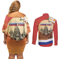 Personalized Russia Day 12th June Couples Matching Off Shoulder Short Dress and Long Sleeve Button Shirt Red Square Moscow