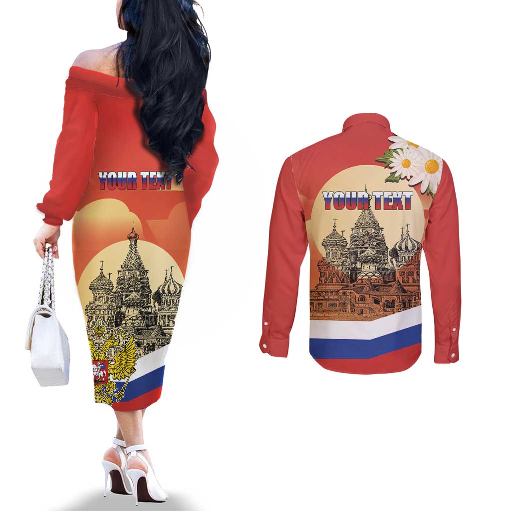 Personalized Russia Day 12th June Couples Matching Off The Shoulder Long Sleeve Dress and Long Sleeve Button Shirt Red Square Moscow