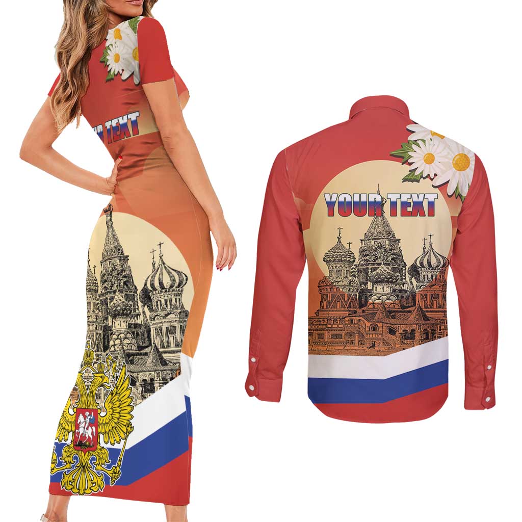 Personalized Russia Day 12th June Couples Matching Short Sleeve Bodycon Dress and Long Sleeve Button Shirt Red Square Moscow