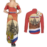 Personalized Russia Day 12th June Couples Matching Summer Maxi Dress and Long Sleeve Button Shirt Red Square Moscow
