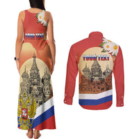 Personalized Russia Day 12th June Couples Matching Tank Maxi Dress and Long Sleeve Button Shirt Red Square Moscow