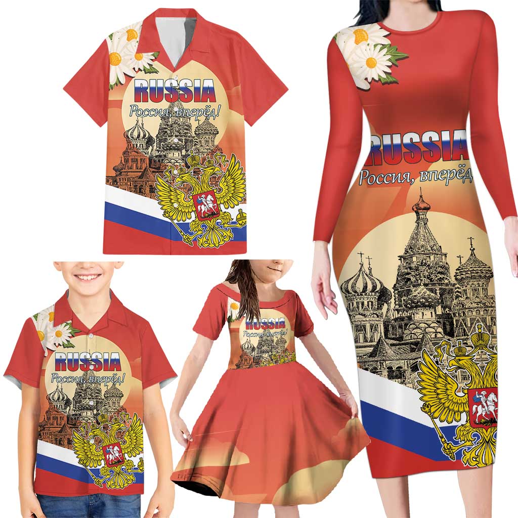 Personalized Russia Day 12th June Family Matching Long Sleeve Bodycon Dress and Hawaiian Shirt Red Square Moscow