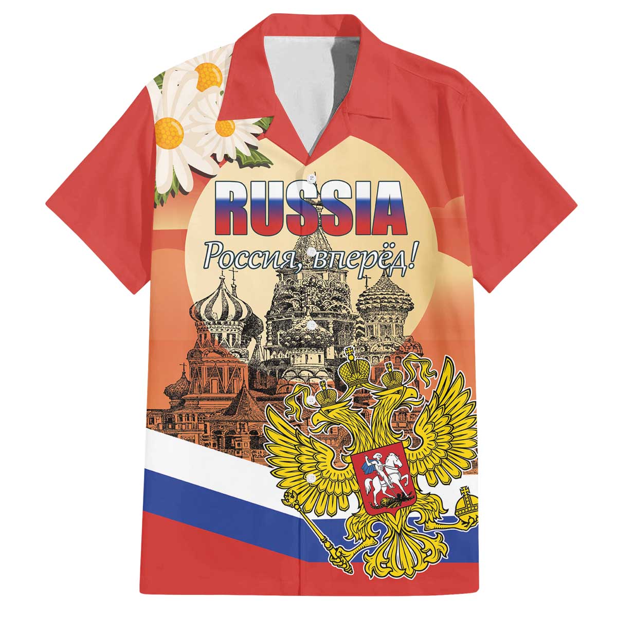 Personalized Russia Day 12th June Family Matching Off The Shoulder Long Sleeve Dress and Hawaiian Shirt Red Square Moscow