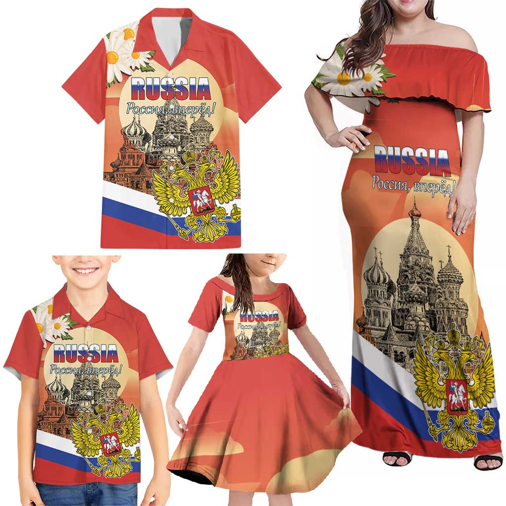 Personalized Russia Day 12th June Family Matching Off Shoulder Maxi Dress and Hawaiian Shirt Red Square Moscow