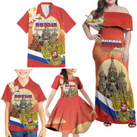Personalized Russia Day 12th June Family Matching Off Shoulder Maxi Dress and Hawaiian Shirt Red Square Moscow