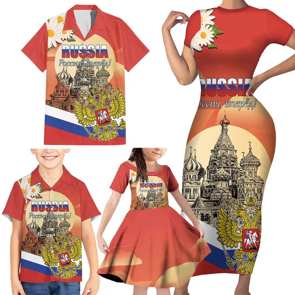 Personalized Russia Day 12th June Family Matching Short Sleeve Bodycon Dress and Hawaiian Shirt Red Square Moscow