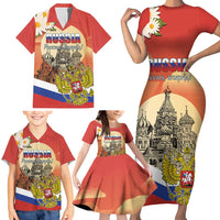 Personalized Russia Day 12th June Family Matching Short Sleeve Bodycon Dress and Hawaiian Shirt Red Square Moscow