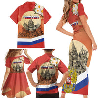 Personalized Russia Day 12th June Family Matching Short Sleeve Bodycon Dress and Hawaiian Shirt Red Square Moscow