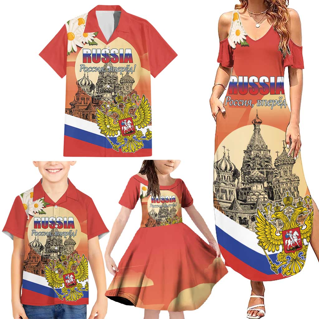 Personalized Russia Day 12th June Family Matching Summer Maxi Dress and Hawaiian Shirt Red Square Moscow