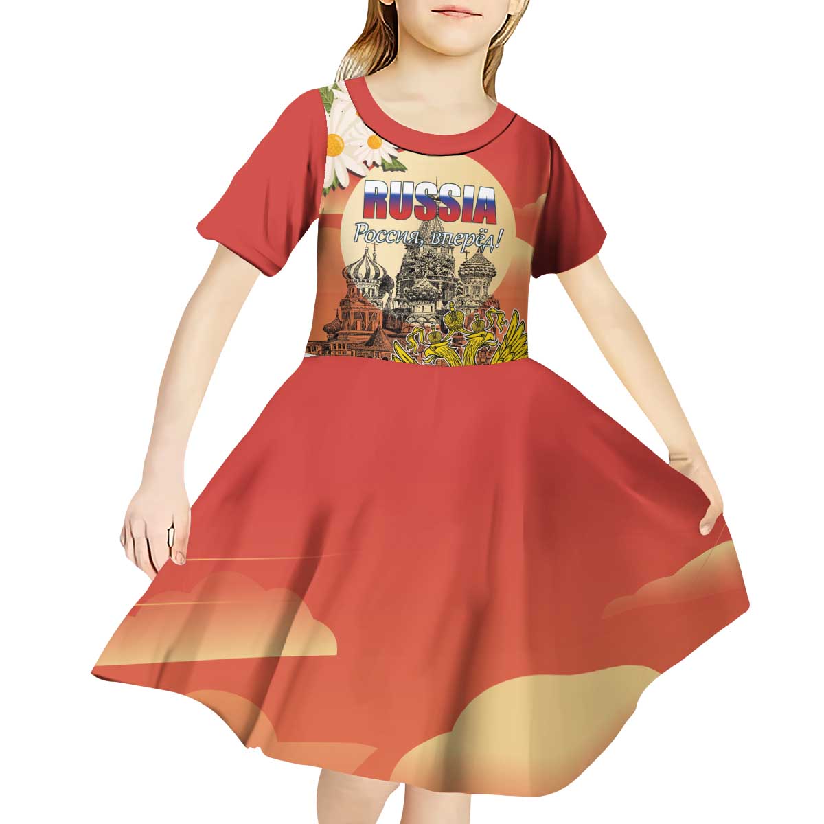 Personalized Russia Day 12th June Kid Short Sleeve Dress Red Square Moscow