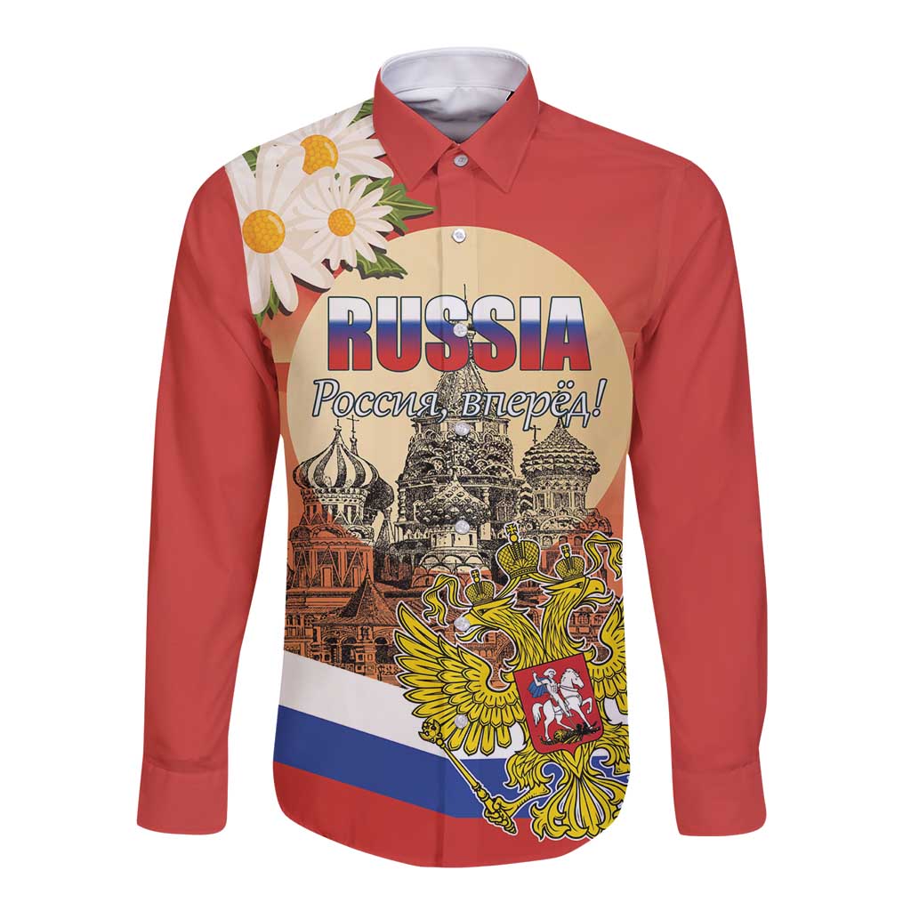 Personalized Russia Day 12th June Long Sleeve Button Shirt Red Square Moscow