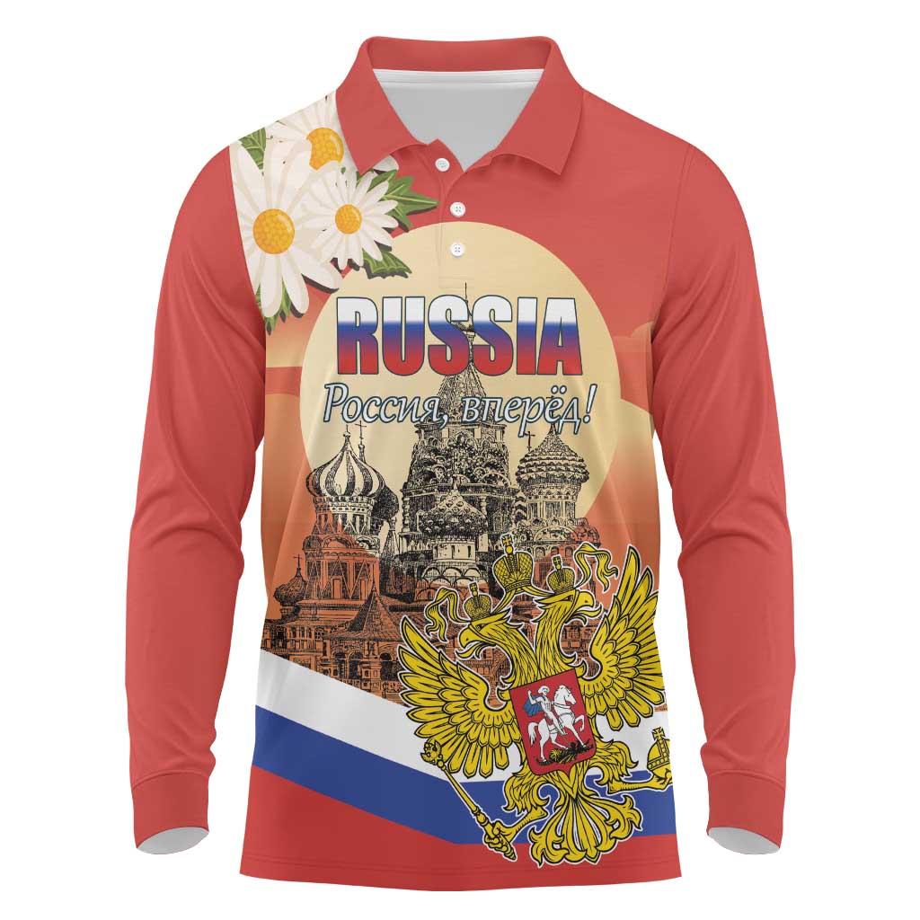 Personalized Russia Day 12th June Long Sleeve Polo Shirt Red Square Moscow