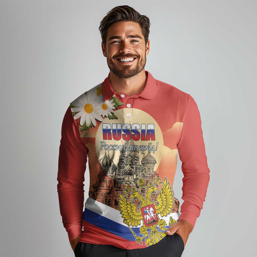 Personalized Russia Day 12th June Long Sleeve Polo Shirt Red Square Moscow
