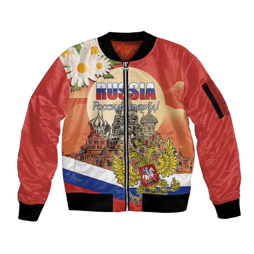 Personalized Russia Day 12th June Sleeve Zip Bomber Jacket Red Square Moscow