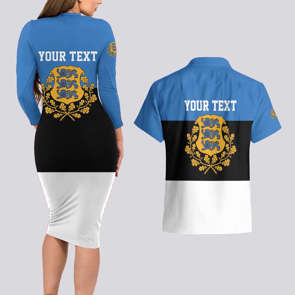 Personalized Estonia Flag Day 4 June Couples Matching Long Sleeve Bodycon Dress and Hawaiian Shirt Elagu Esti!