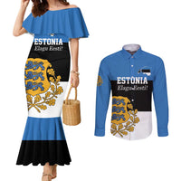 Personalized Estonia Flag Day 4 June Couples Matching Mermaid Dress and Long Sleeve Button Shirt Elagu Esti!