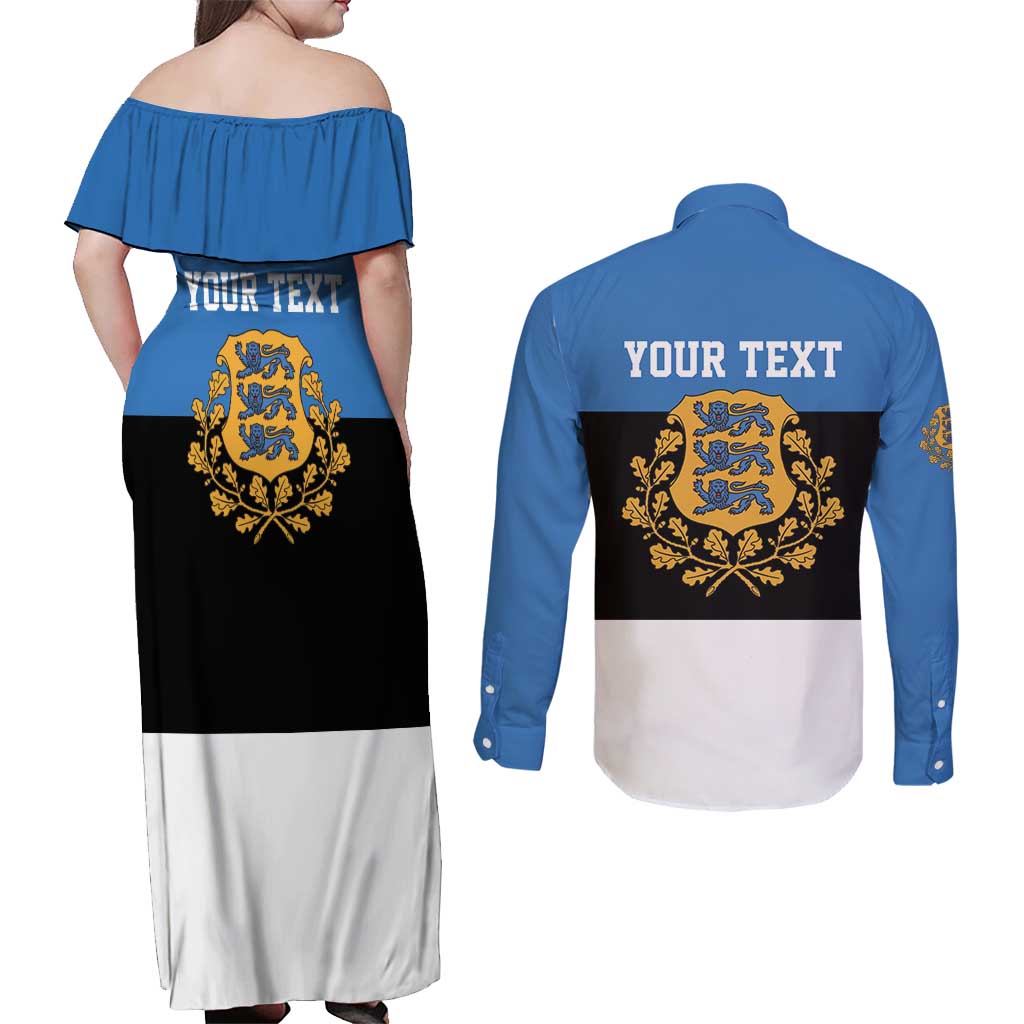 Personalized Estonia Flag Day 4 June Couples Matching Off Shoulder Maxi Dress and Long Sleeve Button Shirt Elagu Esti!