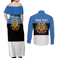 Personalized Estonia Flag Day 4 June Couples Matching Off Shoulder Maxi Dress and Long Sleeve Button Shirt Elagu Esti!